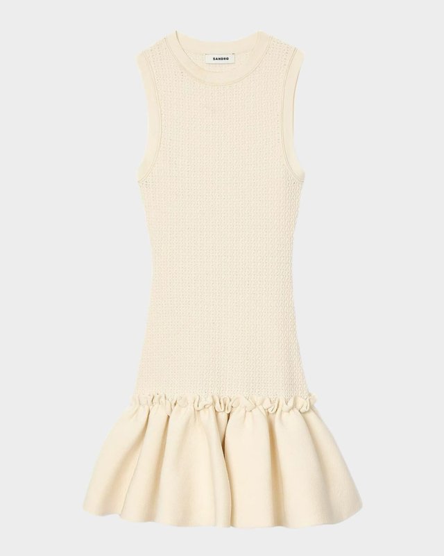 Sandra Knit Ruffle-Hem Mini Dress